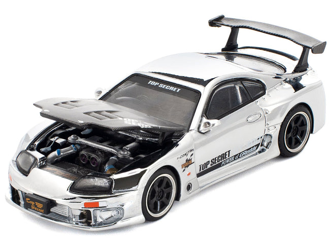 Toyota Supra "Top Secret" GT300 RHD (Right Hand Drive) Silver Chrome 1/64 Diecast Model Car by Pop Race-Pop Race-ModelCars.com