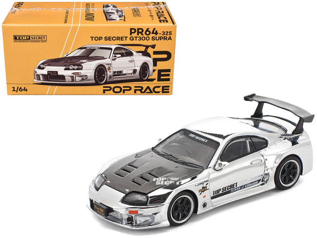 Toyota Supra "Top Secret" GT300 RHD (Right Hand Drive) Silver Chrome 1/64 Diecast Model Car by Pop Race-Pop Race-ModelCars.com