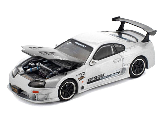Toyota Supra "Top Secret" GT300 RHD (Right Hand Drive) Silver Metallic with Carbon Hood 1/64 Diecast Model Car by Pop Race-Pop Race-ModelCars.com