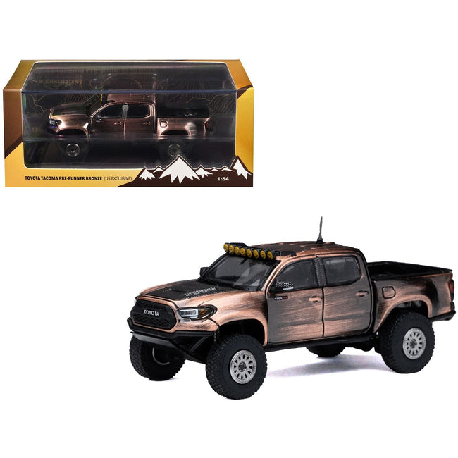 Toyota Tacoma Pre-Runner Pickup Truck Brushed Bronze Metallic with Carbon Hood 1/64 Diecast Model Car by GCD-GCD-ModelCars.com