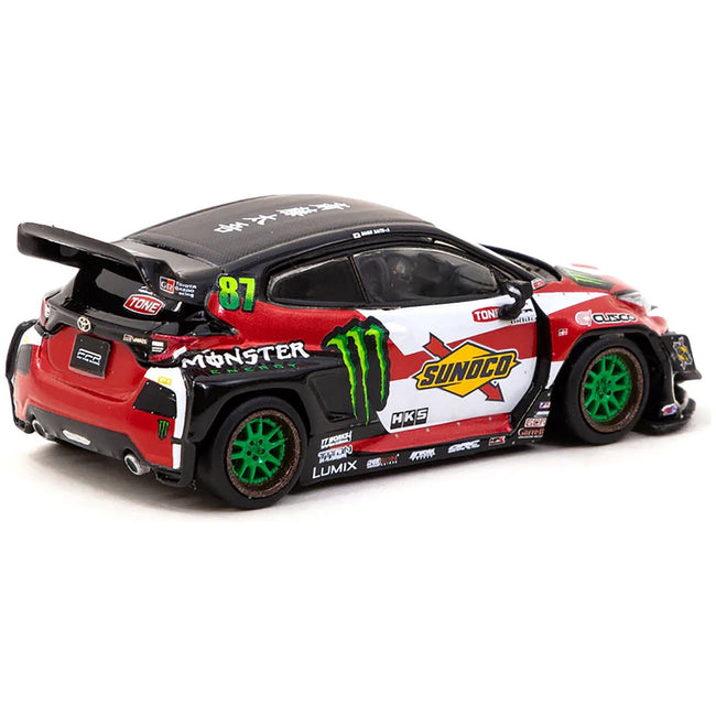 Toyota Yaris 87 Red and White with Black Top and Graphics "Monster Energy - Pandem Drift Car" "Hobby64" Series 1/64 Diecast Model Car by Tarmac Works - Tarmac Works - ModelCars.com
