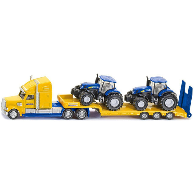 Tractor Truck Yellow with 2 New Holland T7070 Tractors Blue 1/87 (HO) Diecast Models by Siku - SIKU - ModelCars.com