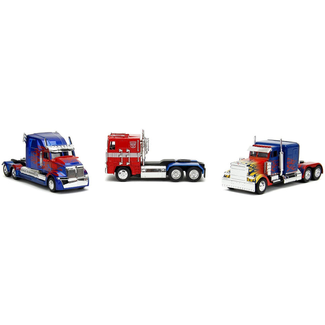 "Transformers" Optimus Prime Trucks Set of 3 pieces "Hollywood Rides" Series 1/32 Diecast Model Cars by Jada-Jada-ModelCars.com