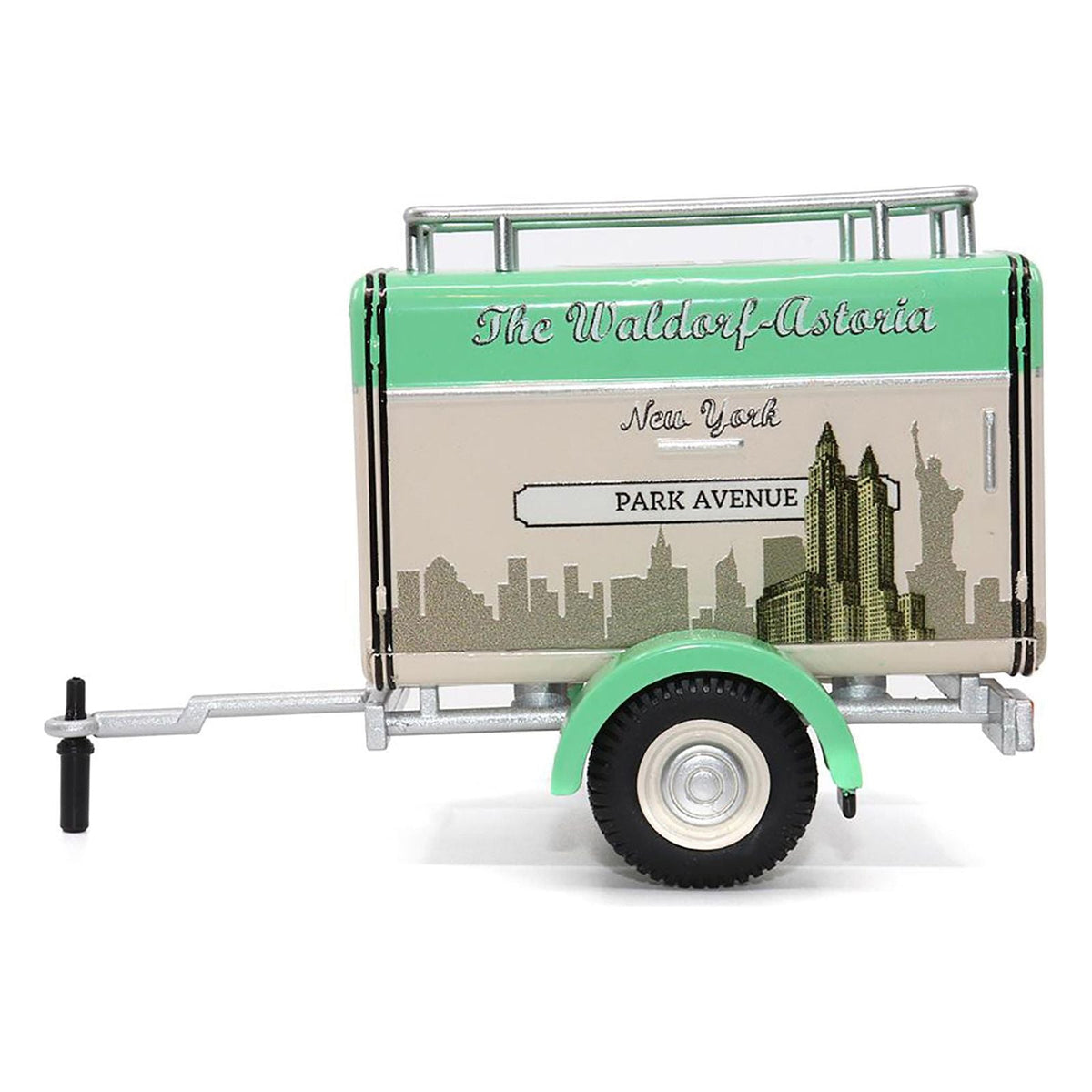 Travel Trailer Beige with Light Green Top "The Waldorf - Astoria Luggage Service New York - Park Avenue" 1/24 Diecast Model Car by Motor City Classics - Motorcity Classics - ModelCars.com