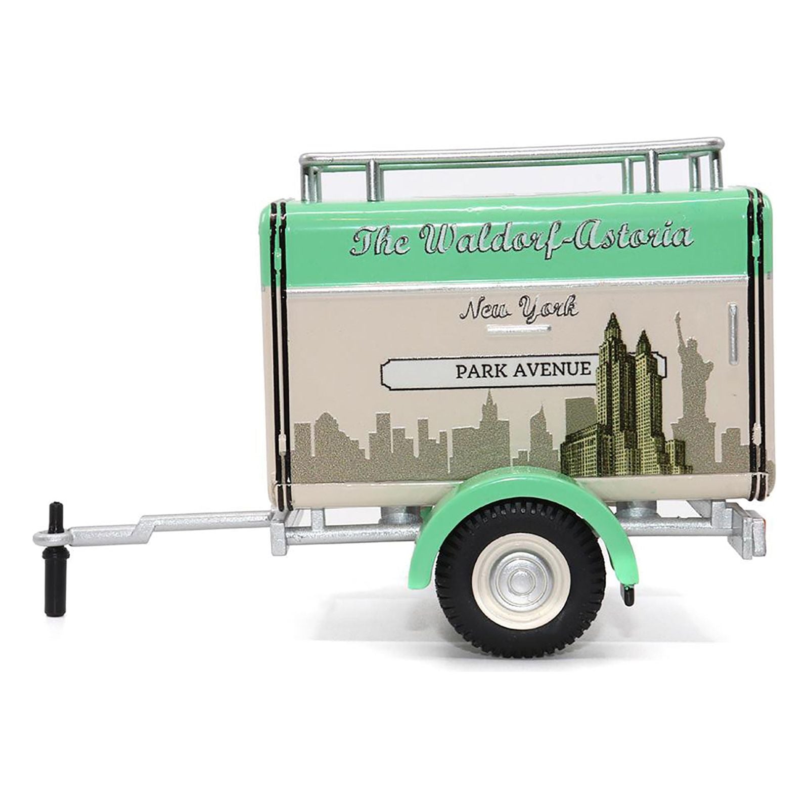 Travel Trailer Beige with Light Green Top "The Waldorf - Astoria Luggage Service New York - Park Avenue" 1/24 Diecast Model Car by Motor City Classics - Motorcity Classics - ModelCars.com