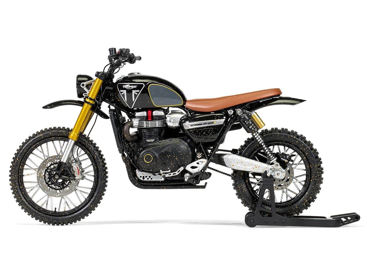 Triumph Scrambler 1200 XE Motorcycle Black (Dirty Version) James Bond 007 "No Time to Die" (2021) Movie Diecast Model Car by Corgi-Corgi-ModelCars.com