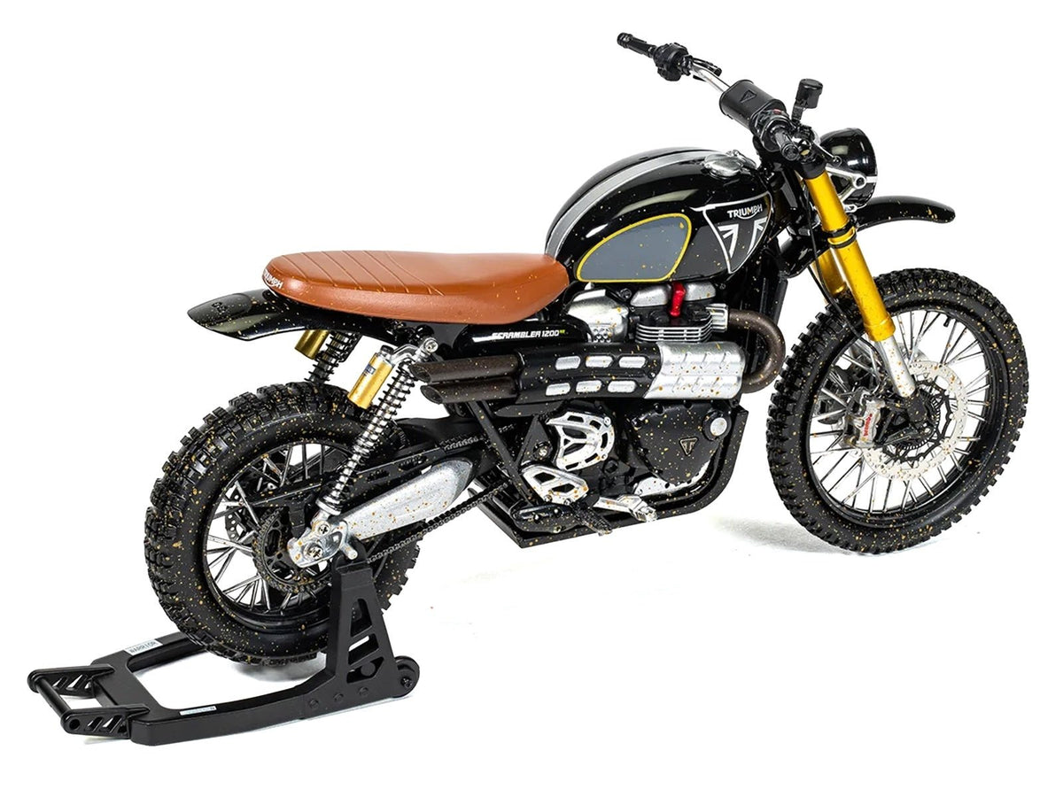 Triumph Scrambler 1200 XE Motorcycle Black (Dirty Version) James Bond 007 "No Time to Die" (2021) Movie Diecast Model Car by Corgi-Corgi-ModelCars.com