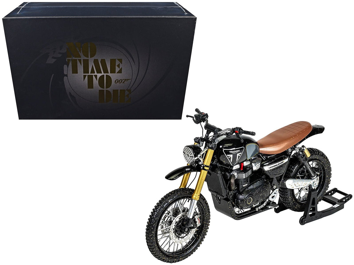 Triumph Scrambler 1200 XE Motorcycle Black (Dirty Version) James Bond 007 "No Time to Die" (2021) Movie Diecast Model Car by Corgi-Corgi-ModelCars.com