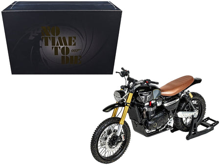 Triumph Scrambler 1200 XE Motorcycle Black (Dirty Version) James Bond 007 "No Time to Die" (2021) Movie Diecast Model Car by Corgi-Corgi-ModelCars.com