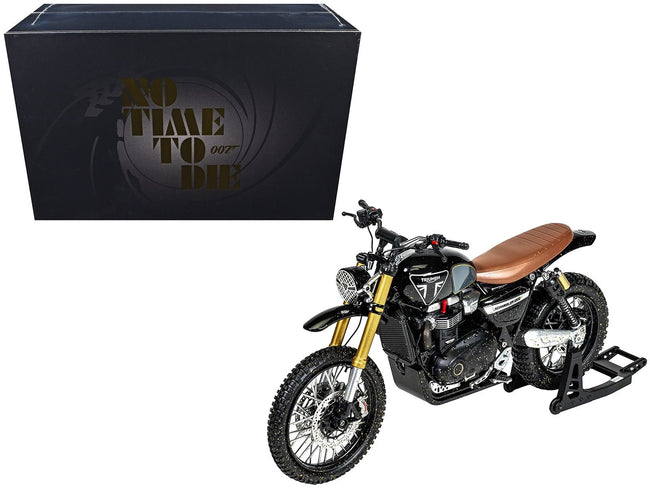 Triumph Scrambler 1200 XE Motorcycle Black (Dirty Version) James Bond 007 "No Time to Die" (2021) Movie Diecast Model Car by Corgi-Corgi-ModelCars.com