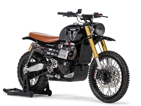 Triumph Scrambler 1200 XE Motorcycle Black (Dirty Version) James Bond 007 "No Time to Die" (2021) Movie Diecast Model Car by Corgi-Corgi-ModelCars.com