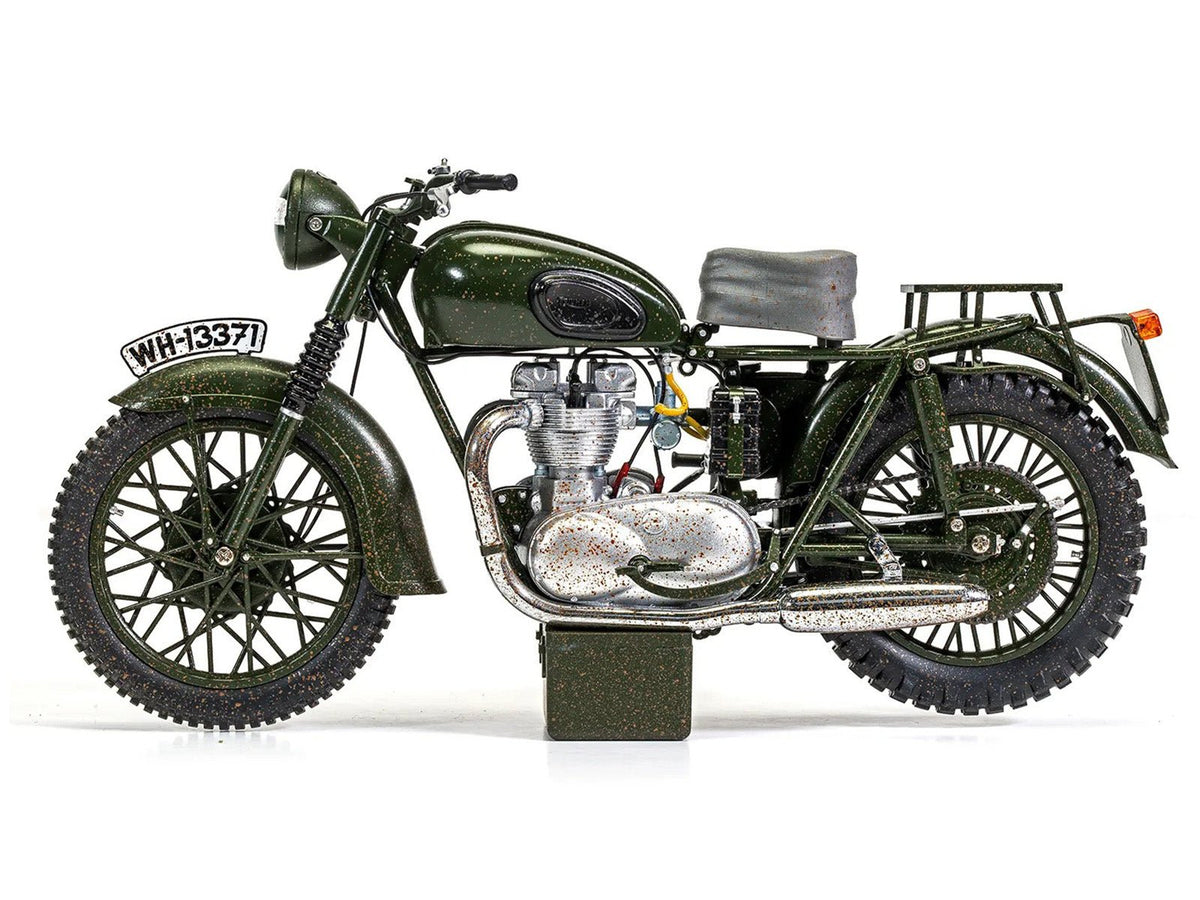 Triumph TR6 Trophy Motorcycle Dark Green (Weathered) "The Great Escape" (1963) Movie Diecast Model by Corgi-Corgi-ModelCars.com
