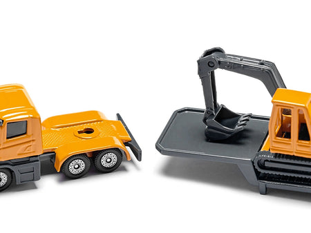 Truck with Low Loader Trailer and Excavator Yellow Diecast Model by Siku-SIKU-ModelCars.com