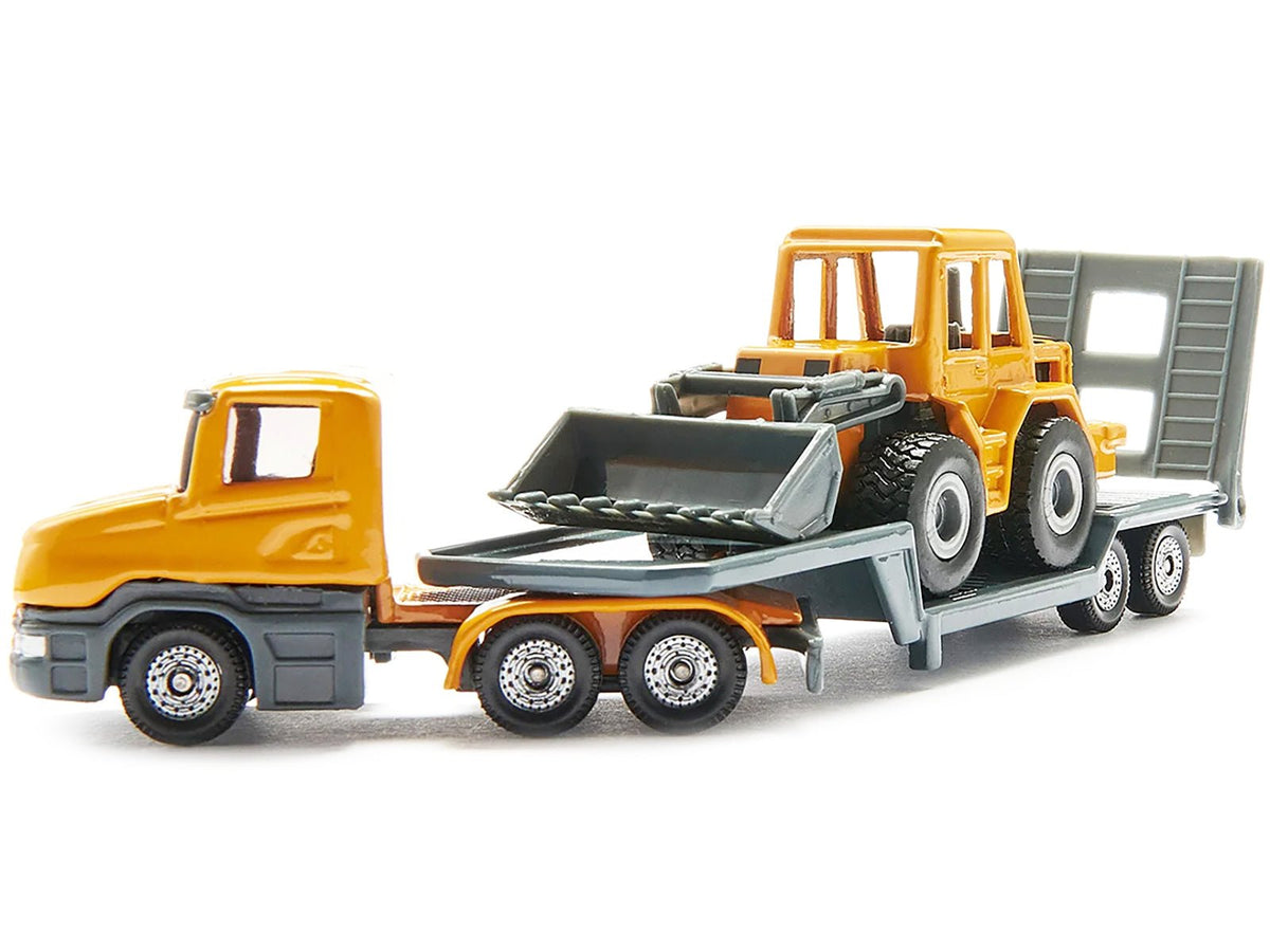 Truck with Low Loader Trailer and Front Loader Yellow Diecast Model by Siku-SIKU-ModelCars.com