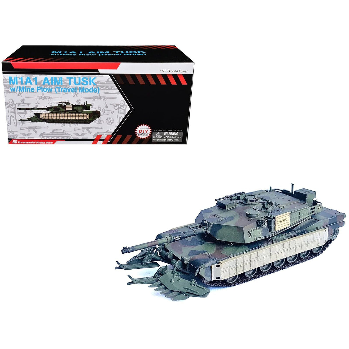 United States M1A1 AIM TUSK (Tank Urban Survival Kit) with Mine Plow (Travel Mode) "United States Marine Corps 8th Tank Battalion II MED Iraq" (2003) Green Camouflage "NEO Dragon Armor" Series 1/72 Plastic Model by Dragon Models-Dragon Models-ModelCars.com