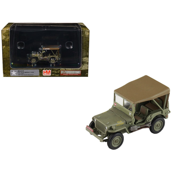 U.S. 1/4 ton Military Vehicle Olive Drab "Gen. Douglas MacArthur Leyte WWII" (1945) United States Army "Ground Power Series" 1/72 Diecast Model by Hobby Master-Hobby Master-ModelCars.com