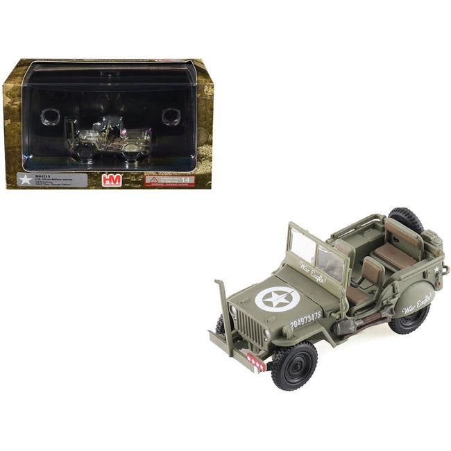U.S. 1/4 ton Military Vehicle Olive Drab "Gen. George Patton US 3rd Army War Eagle" (1945) United States Army "Ground Power Series" 1/72 Diecast Model by Hobby Master-Hobby Master-ModelCars.com