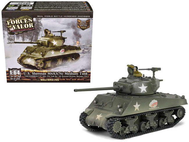 U.S. Sherman M4A3(76) Medium Tank "THUNDERBOLT IV 37th Tank Battalion 4th Armored Division Bastogne" (1944) United States Army "Mini AFV" Series 1/64 Diecast Model by Forces of Valor-Forces Of Valor-ModelCars.com