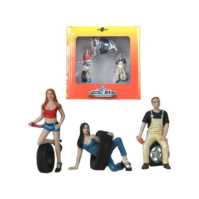 Val, Andie and Derek Tire Brigade 3 piece Figurine Set 1/24 by Motorhead Miniatures - Motorhead Miniatures - ModelCars.com
