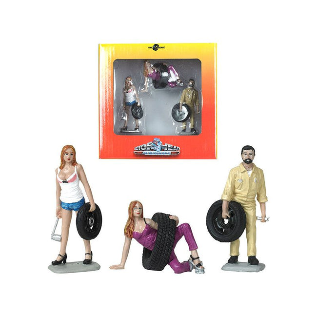 Val, Meg and Gary Tire Brigade 3 piece Figurine Set 1/24 by Motorhead Miniatures - Motorhead Miniatures - ModelCars.com
