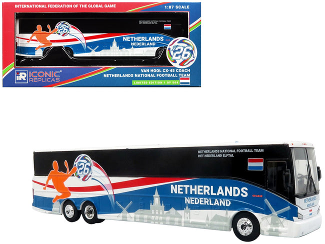 Van Hool CX-45 Coach Bus "Netherlands National Football Team" White with Graphics "International Federation of the Global Game" Series Limited Edition to 504 pieces Worldwide 1/87 (HO) Diecast Model by Iconic Replicas-Iconic Replicas-ModelCars.com