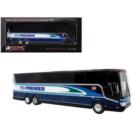 Van Hool TX - 45 Motorcoach Bus "Premier Transportation" Blue and Black with Graphics "The Bus and Motorcoach Collection" Limited Edition to 504 pieces Worldwide 1/87 (HO) Diecast Model by Iconic Replicas - Iconic Replicas - ModelCars.com