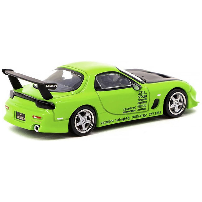 Vertex RX - 7 FD3S RHD (Right Hand Drive) Light Green with Matt Black Hood and Graphics "Global64" Series 1/64 Diecast Model Car by Tarmac Works - Tarmac Works - ModelCars.com