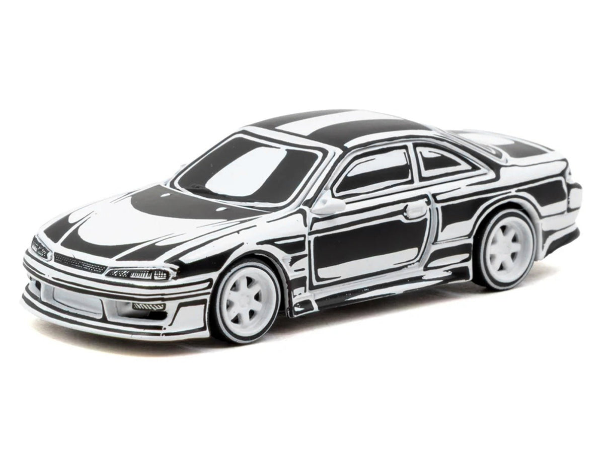 VERTEX Silvia (S14) "Designed by Joshua Vides" Black and White "Global64" Series 1/64 Diecast Model Car by Tarmac Works-Tarmac Works-ModelCars.com