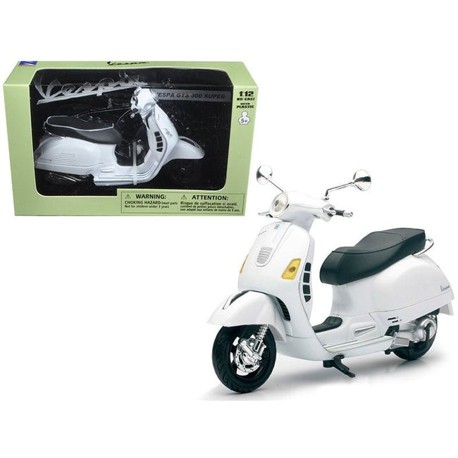 Vespa GTS 300 Super White Motorcycle 1/12 by New Ray-New Ray-ModelCars.com