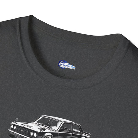 Vintage Car Sketch Art 1973 Black Datsun 510 T-Shirt, JDM Retro Car Tee, Classic-Modelcars.com-ModelCars.com