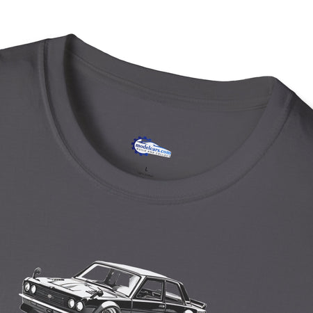 Vintage Car Sketch Art 1973 Black Datsun 510 T-Shirt, JDM Retro Car Tee, Classic-Modelcars.com-ModelCars.com