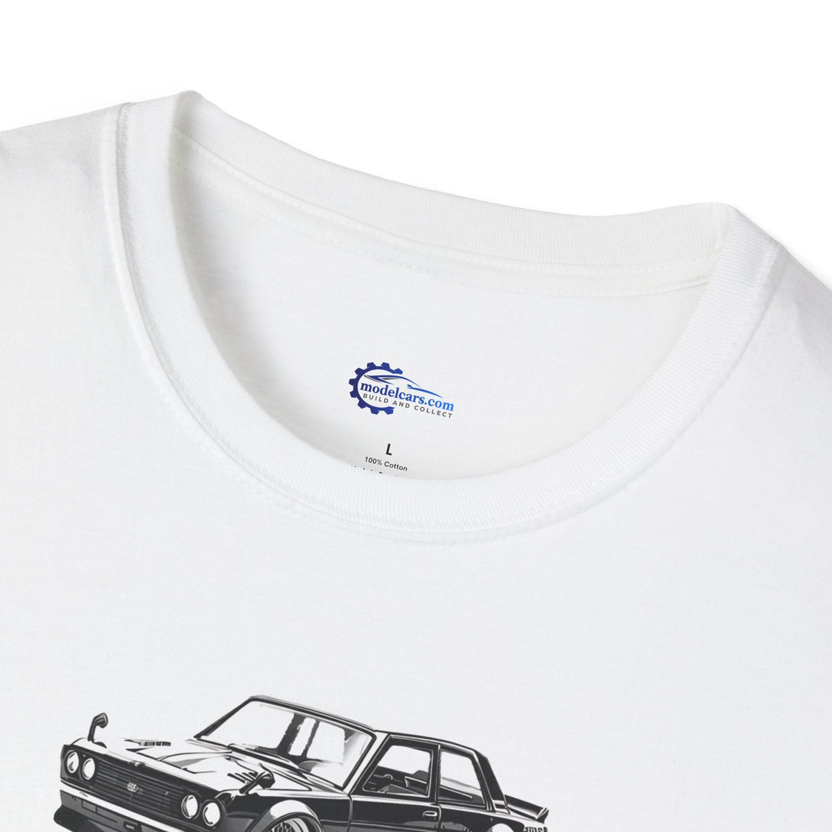 Vintage Car Sketch Art 1973 Black Datsun 510 T-Shirt, JDM Retro Car Tee, Classic-Modelcars.com-ModelCars.com