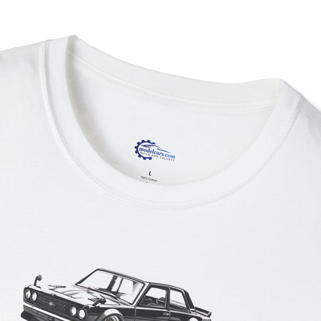 Vintage Car Sketch Art 1973 Black Datsun 510 T-Shirt, JDM Retro Car Tee, Classic-Modelcars.com-ModelCars.com