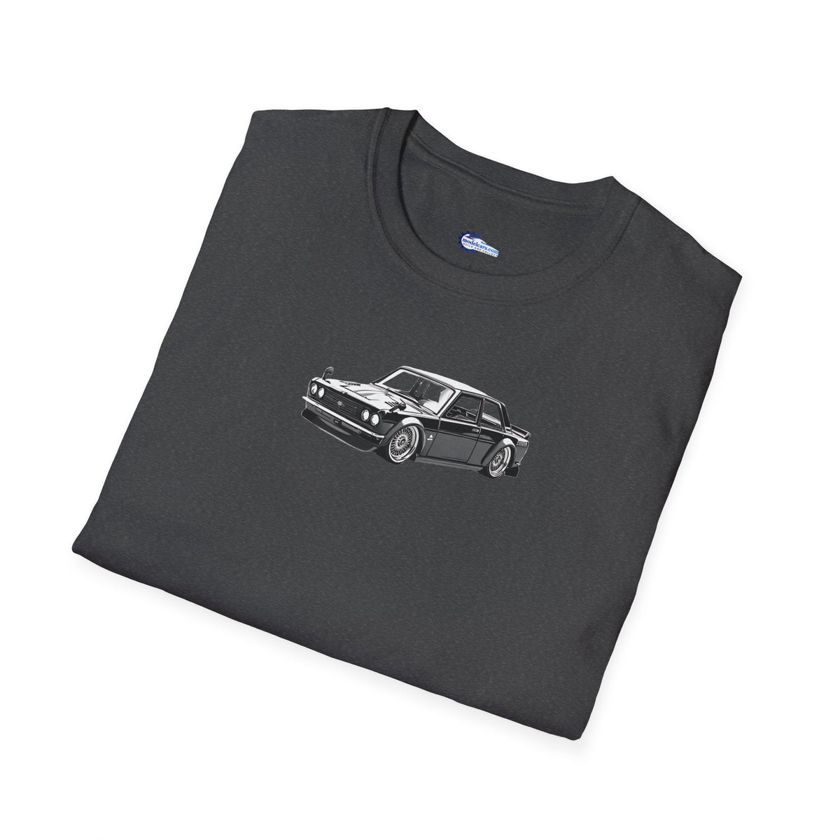 Vintage Car Sketch Art 1973 Black Datsun 510 T-Shirt, JDM Retro Car Tee, Classic-Modelcars.com-ModelCars.com
