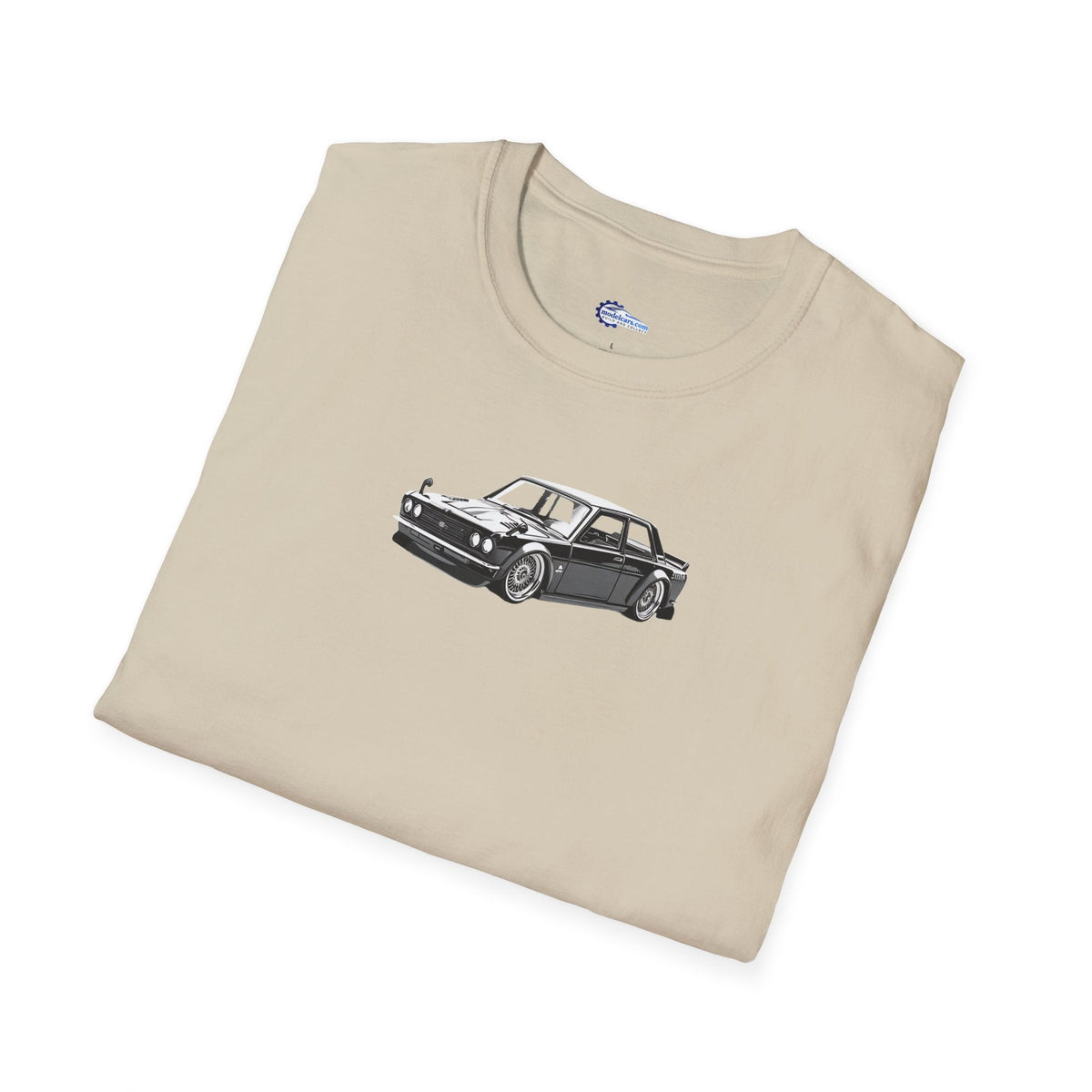 Vintage Car Sketch Art 1973 Black Datsun 510 T-Shirt, JDM Retro Car Tee, Classic-Modelcars.com-ModelCars.com