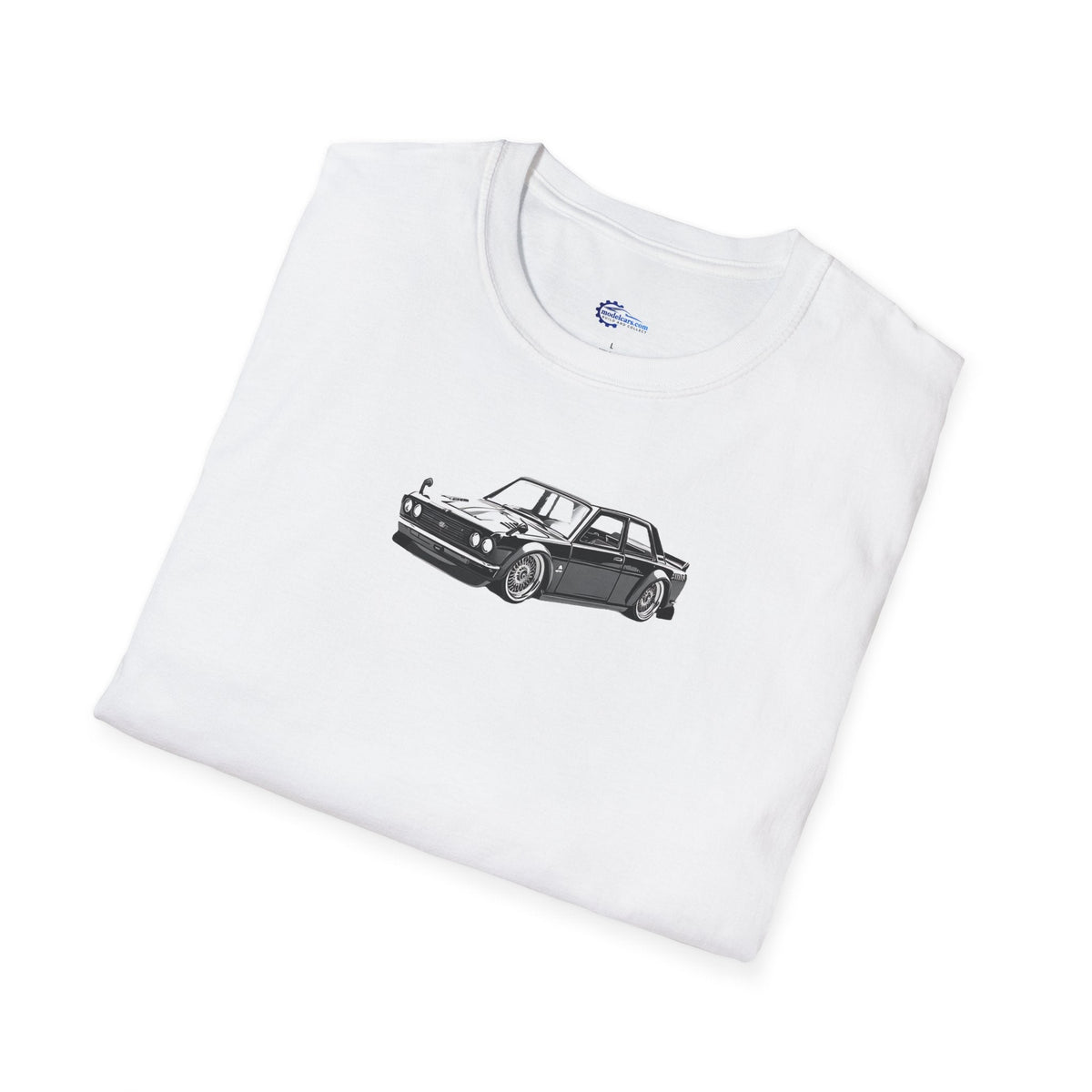 Vintage Car Sketch Art 1973 Black Datsun 510 T-Shirt, JDM Retro Car Tee, Classic-Modelcars.com-ModelCars.com