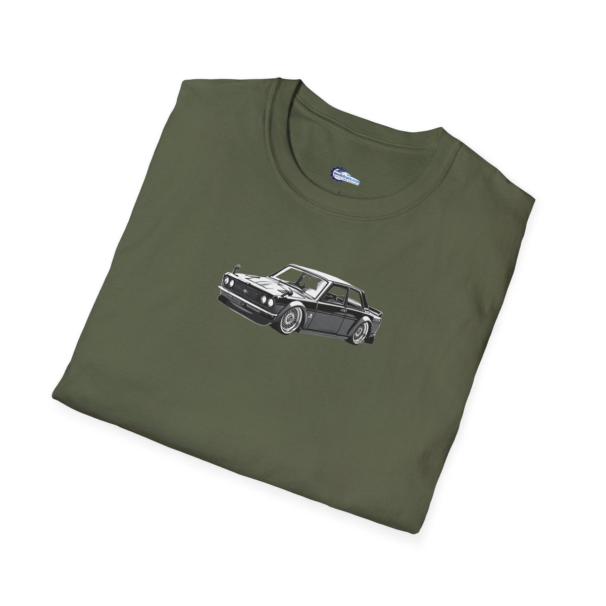 Vintage Car Sketch Art 1973 Black Datsun 510 T-Shirt, JDM Retro Car Tee, Classic-Modelcars.com-ModelCars.com