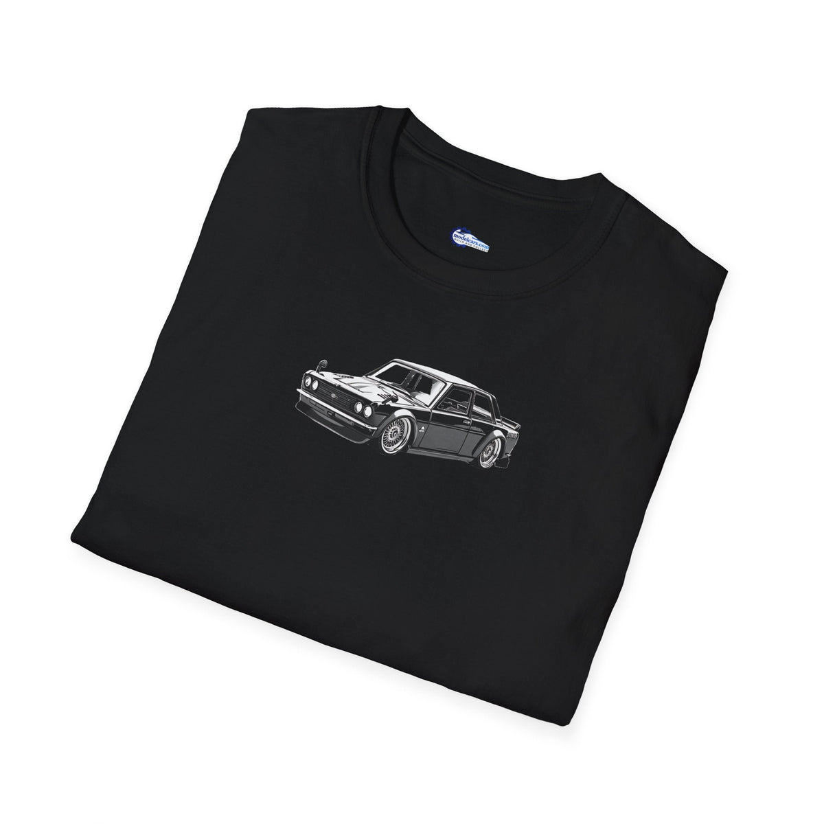 Vintage Car Sketch Art 1973 Black Datsun 510 T-Shirt, JDM Retro Car Tee, Classic-Modelcars.com-ModelCars.com