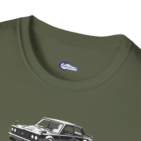 Vintage Car Sketch Art 1973 Black Datsun 510 T-Shirt, JDM Retro Car Tee, Classic-Modelcars.com-ModelCars.com