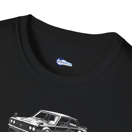 Vintage Car Sketch Art 1973 Black Datsun 510 T-Shirt, JDM Retro Car Tee, Classic-Modelcars.com-ModelCars.com
