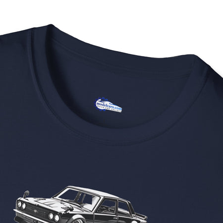 Vintage Car Sketch Art 1973 Black Datsun 510 T-Shirt, JDM Retro Car Tee, Classic-Modelcars.com-ModelCars.com