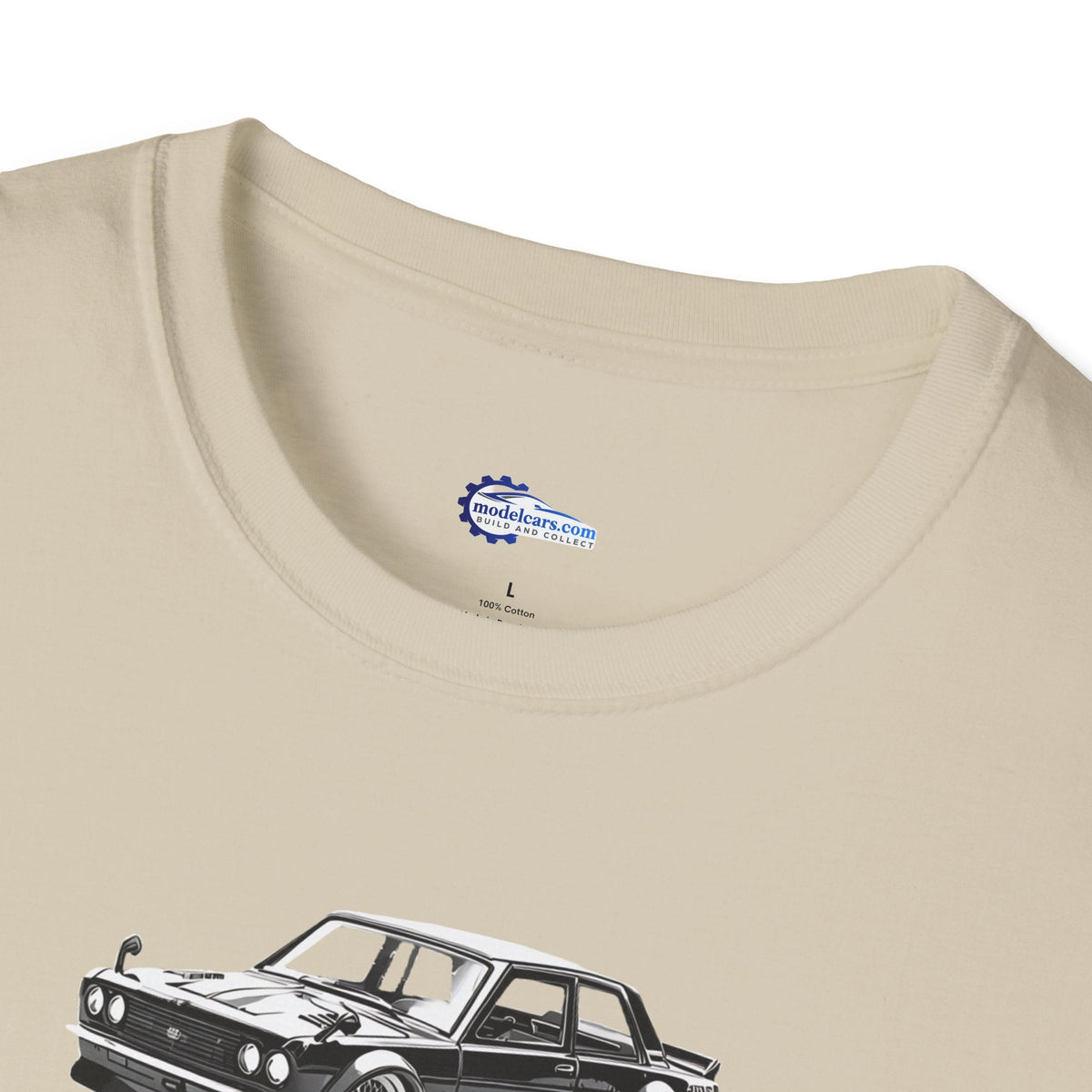 Vintage Car Sketch Art 1973 Black Datsun 510 T-Shirt, JDM Retro Car Tee, Classic-Modelcars.com-ModelCars.com
