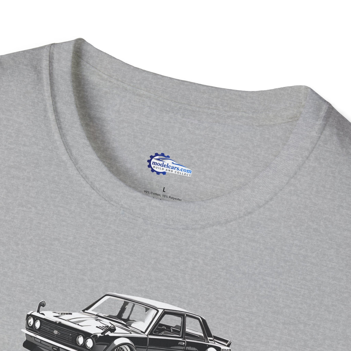 Vintage Car Sketch Art 1973 Black Datsun 510 T-Shirt, JDM Retro Car Tee, Classic-Modelcars.com-ModelCars.com