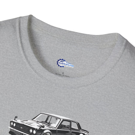 Vintage Car Sketch Art 1973 Black Datsun 510 T-Shirt, JDM Retro Car Tee, Classic-Modelcars.com-ModelCars.com