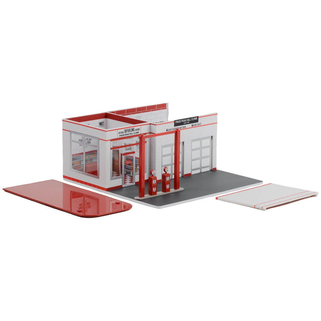 Vintage Gas Station Diorama "Pikes Peak Hill Climb Official Refueling Station" "Mechanic's Corner" Series 10 for 1/64 Scale Models by Greenlight-Greenlight-ModelCars.com