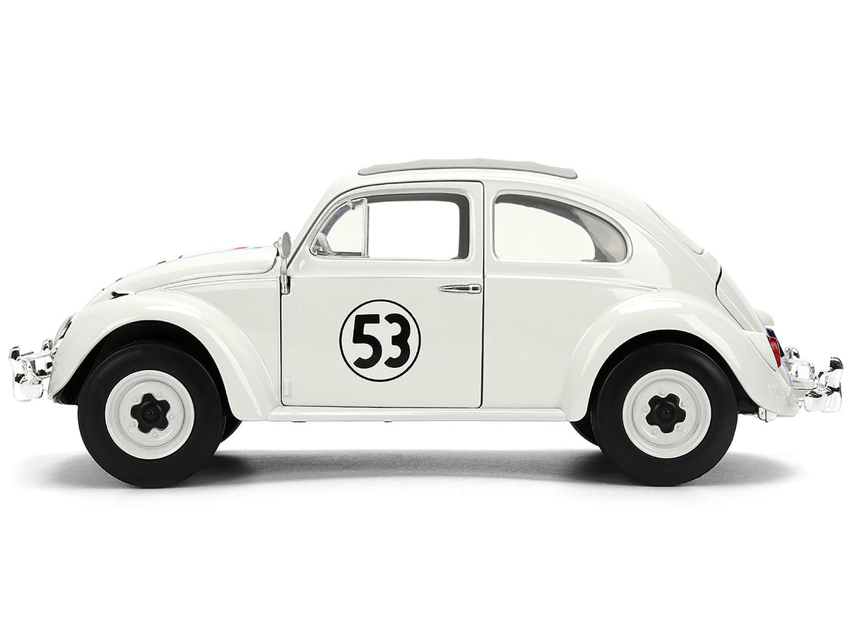 Volkswagen Beetle #53 "Herbie" White with Stripes "The Love Bug" (1968) Movie with Extra Wheels 1/24 Diecast Model Car by Jada-Jada-ModelCars.com