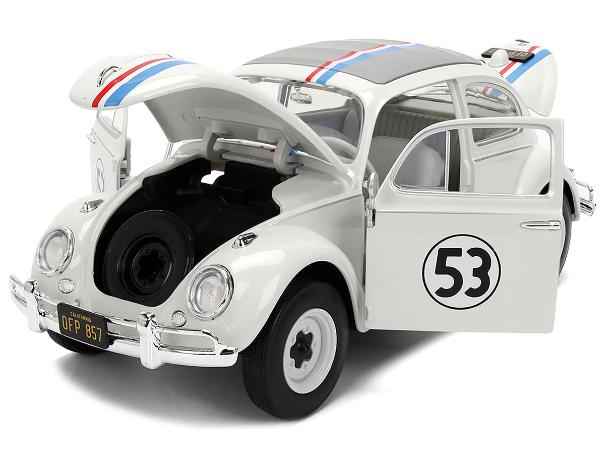 Volkswagen Beetle #53 "Herbie" White with Stripes "The Love Bug" (1968) Movie with Extra Wheels 1/24 Diecast Model Car by Jada-Jada-ModelCars.com