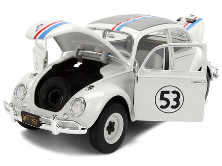 Volkswagen Beetle #53 "Herbie" White with Stripes "The Love Bug" (1968) Movie with Extra Wheels 1/24 Diecast Model Car by Jada-Jada-ModelCars.com
