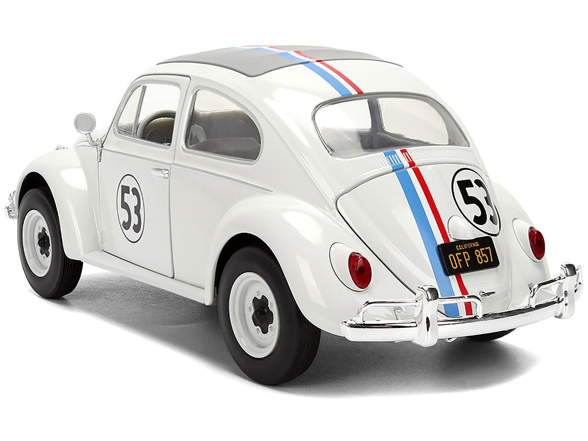 Volkswagen Beetle #53 "Herbie" White with Stripes "The Love Bug" (1968) Movie with Extra Wheels 1/24 Diecast Model Car by Jada-Jada-ModelCars.com