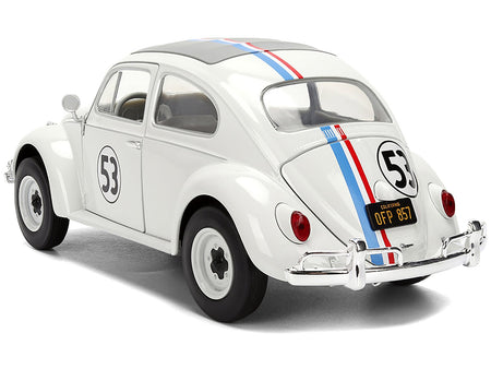 Volkswagen Beetle #53 "Herbie" White with Stripes "The Love Bug" (1968) Movie with Extra Wheels 1/24 Diecast Model Car by Jada-Jada-ModelCars.com